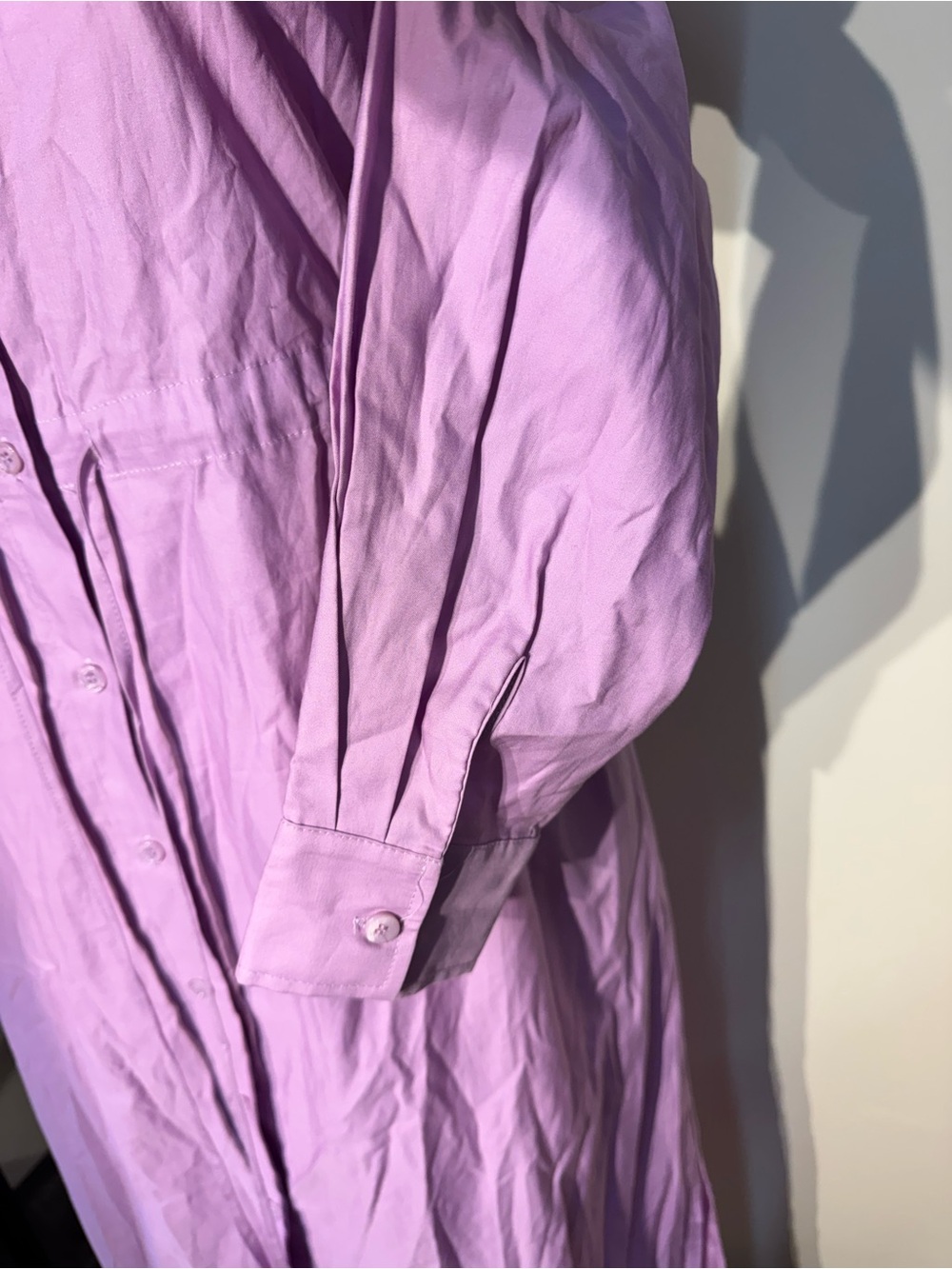 Lavender Button-Front Shirt Dress Cotton Xs - Picture 7 of 12